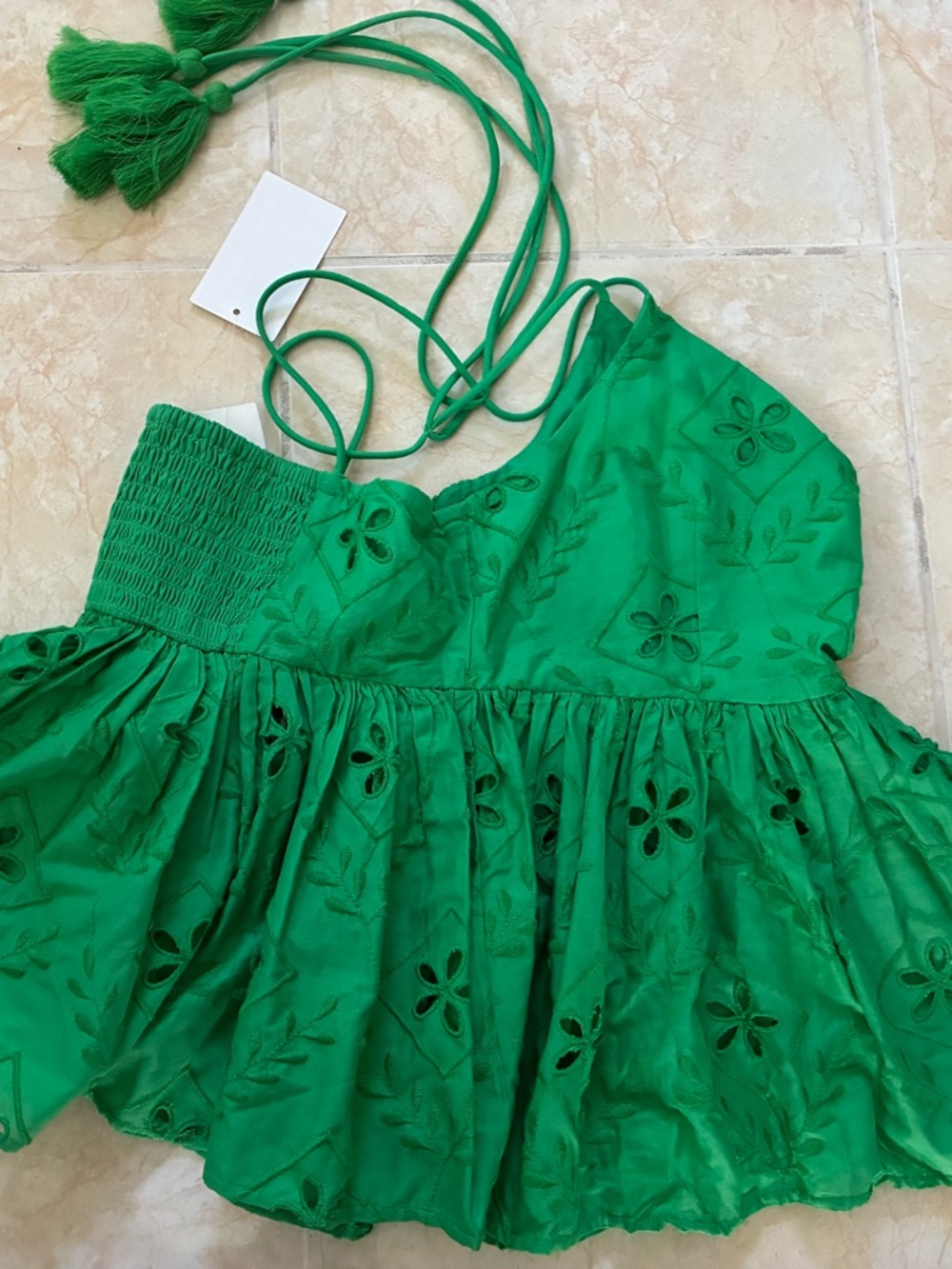 NEW H&M Green Embroidered Spaghetti Strap Camisole